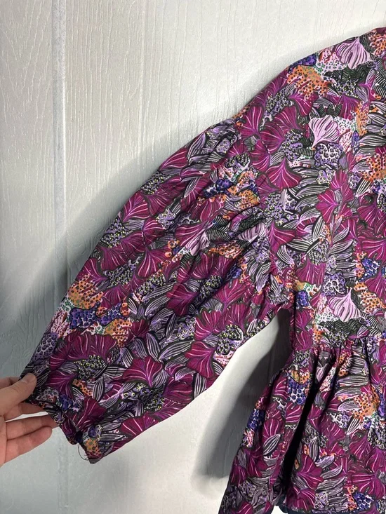 Kika Vargas For Target purple floral wrap top balloon sleeves size large - Picture 4 of 11